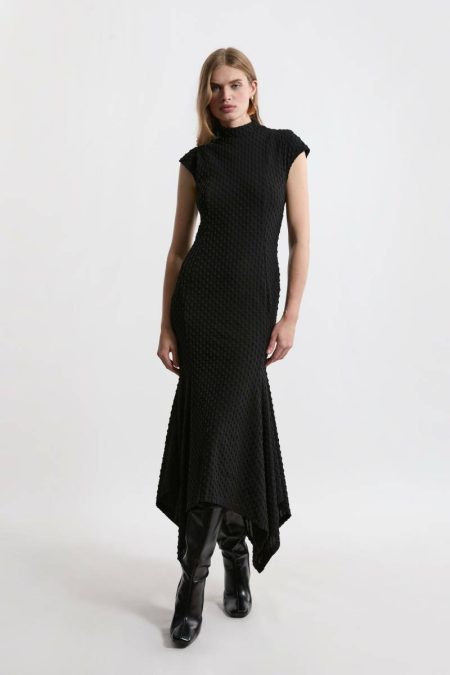 Women Maxi Dresses Karen Millen Textured Jersey Waterfall Hem Maxi Dress Ivory