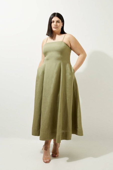 Women Maxi Dresses Lydia Millen Plus Size Linen Woven Strappy Maxi Dress Karen Millen