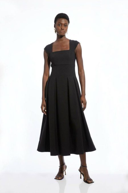 Women Midi Dresses Karen Millen Clean Tailored Square Neck Full Skirted Midi Dress Ivory