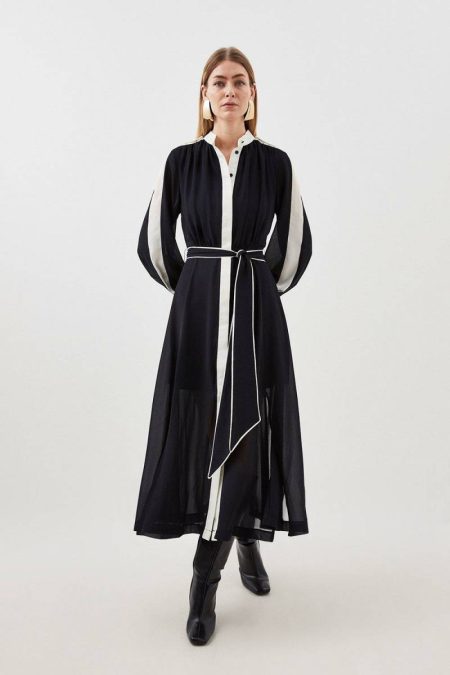 Women Midi Dresses Karen Millen Mono Military Mono Belted Woven Midi Dress