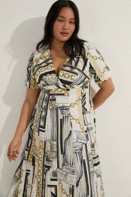 Women Midi Dresses Multi Plus Size Roma Print Cotton Sateen Full Skirt Woven Midi Dress Karen Millen