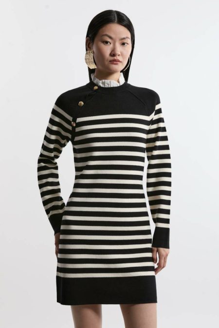 Women Milano Knit Viscose Blend Woven Collar Mini Dress Mono Mini Dresses Karen Millen