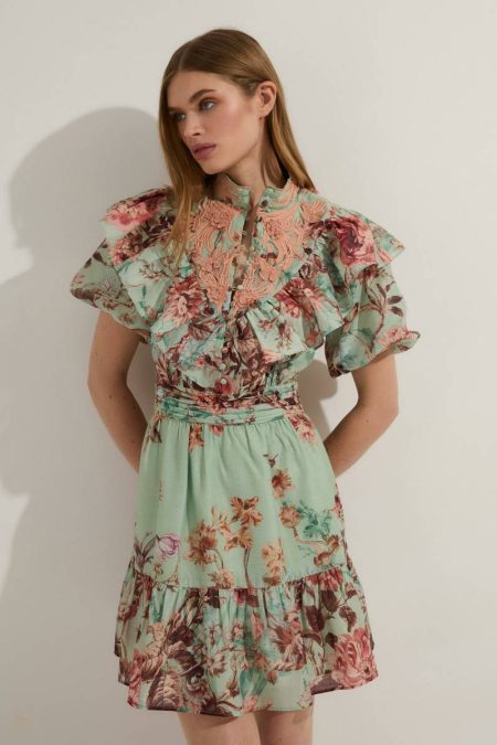 Women Mini Dresses Peach Karen Millen Tall Floral Applique Lace Mini Dress