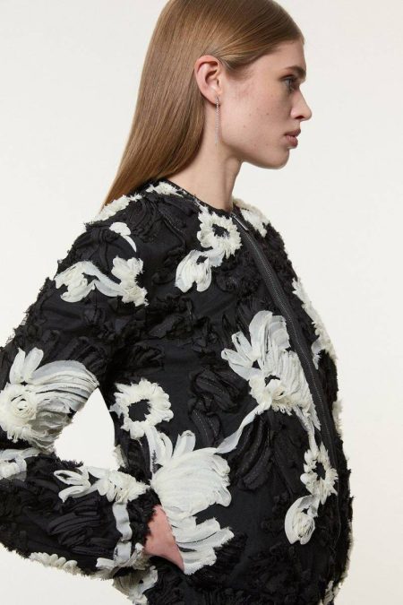 Women Mono Textured Woven Bomber Jacket Mono Tailoring Karen Millen