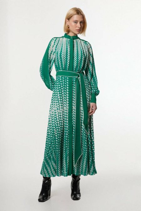 Women Mono Tipped Border Print Georgette Maxi Dress Karen Millen Maxi Dresses