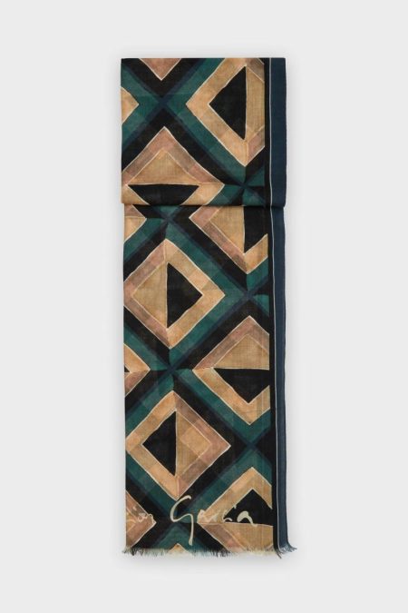 Women Navy Blue/Green/Beige Mosaicubo Wool Scarf Scarves Purificacion Garci
