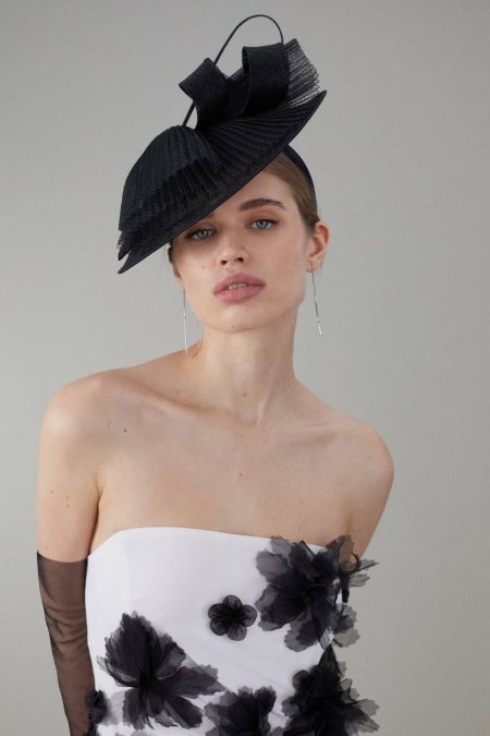 Women Navy Pleated Spiral Trim Fascinator Fascinators Karen Millen
