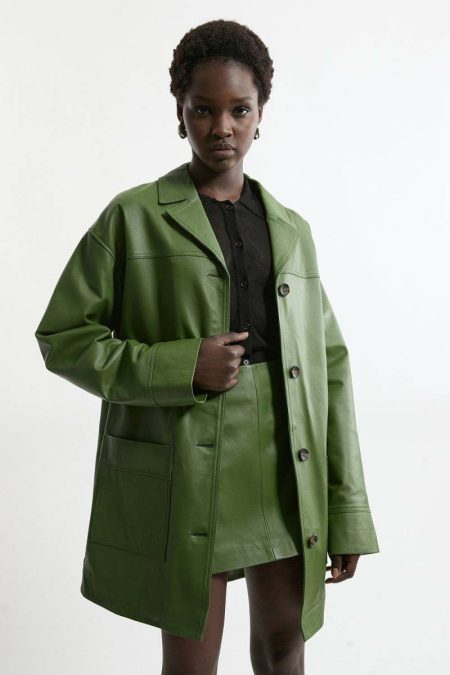Women Olive Karen Millen Leather Tailored Jacket Tailoring