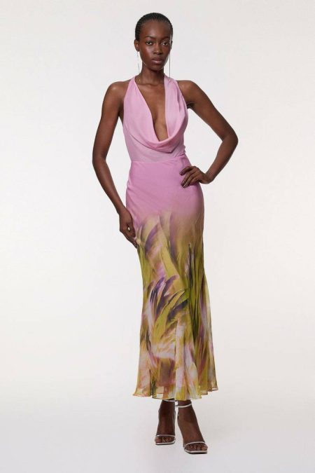 Women Ombre Floral Cowl Neck Woven Maxi Dress Maxi Dresses Lilac Karen Millen