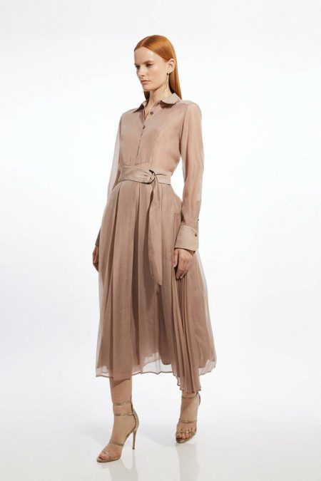 Women Organdie Pleated Woven Midi Skirt Tailoring Karen Millen Navy