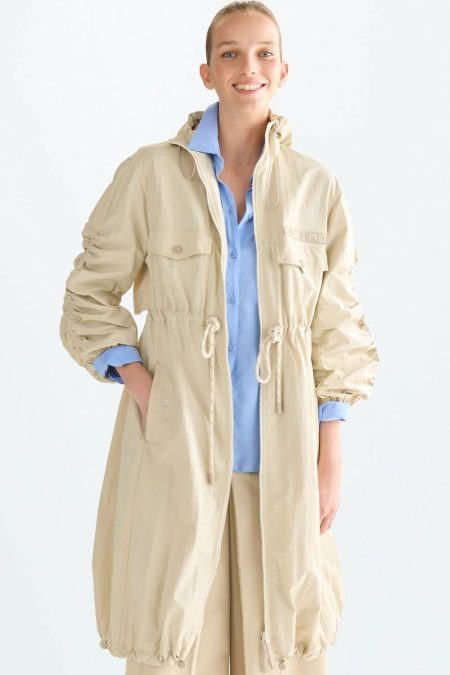 Women Outerwear Purificacion Garci Beige Hooded Nylon Oversize Trench Coat