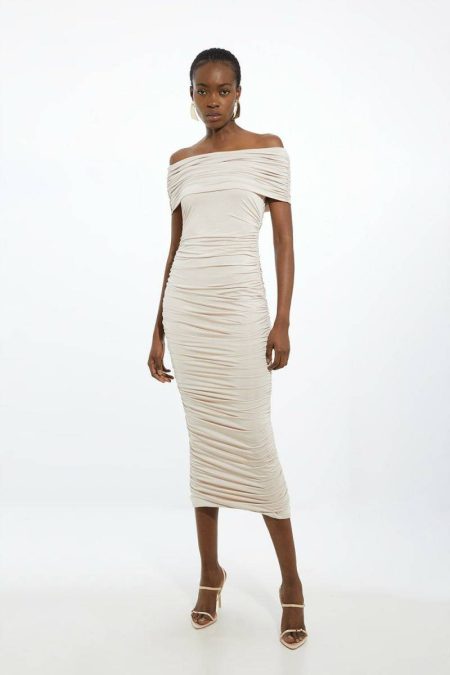 Women Oyster Karen Millen Petite Drapey Slinky Jersey One Shoulder Maxi Dress Tailoring