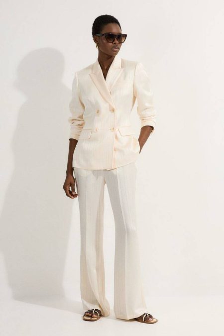 Women Petite Premium Satin Pinstripe Tailored Straight Leg Pants Karen Millen Tailoring Ivory