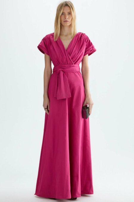 Women Pink Dresses Purificacion Garci Draped Taffeta Long Dress