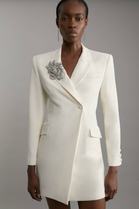 Women Pink Tailored Viscose Crystal Embellished Blazer Mini Dress Karen Millen Tailoring