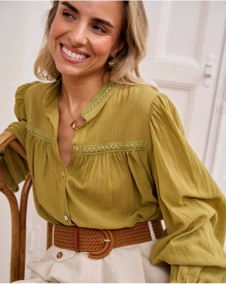 Women Pistachio Angelita Linen Shirt Tops Polín Et Moi - Image 2