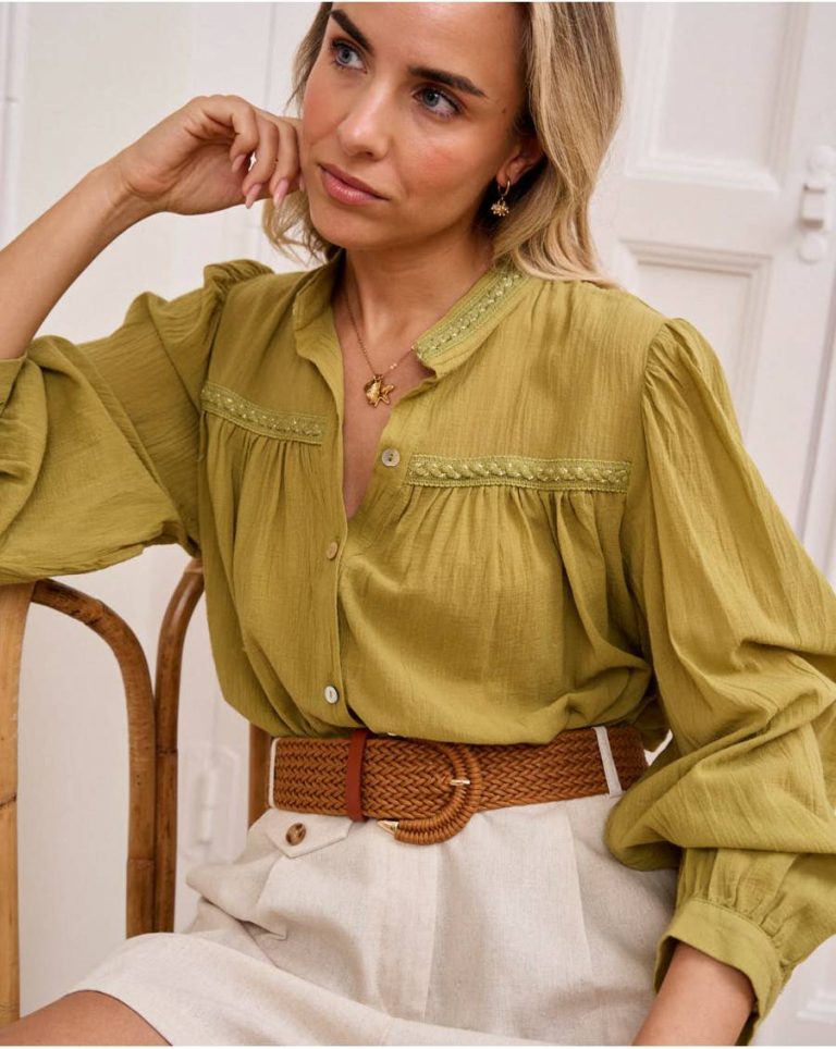 Women Pistachio Angelita Linen Shirt Tops Polín Et Moi - Image 3