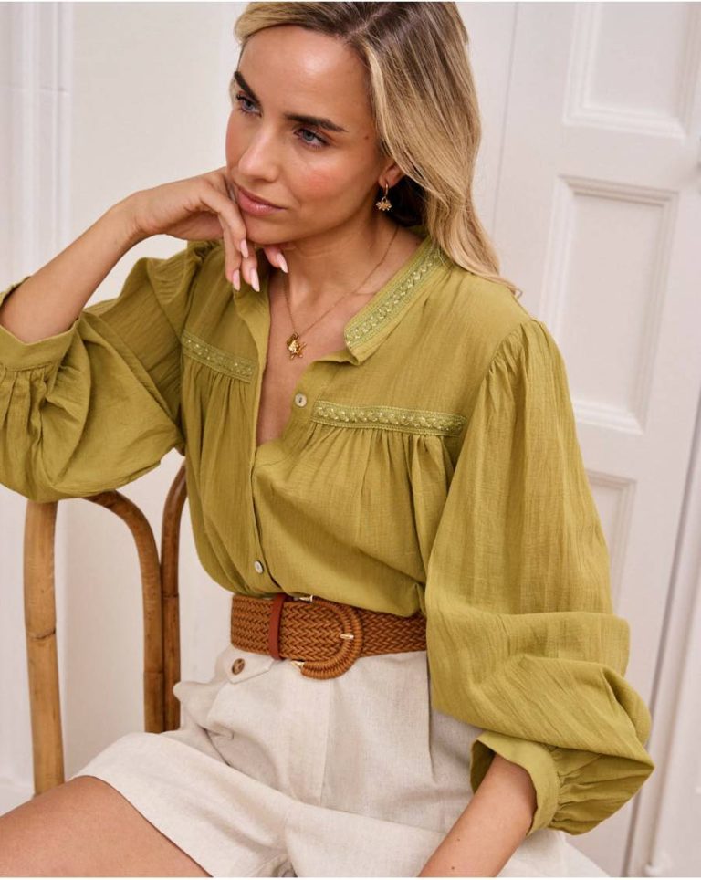 Women Pistachio Angelita Linen Shirt Tops Polín Et Moi - Image 4