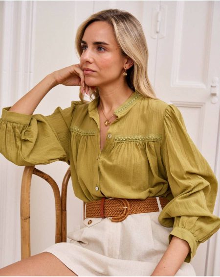 Women Pistachio Angelita Linen Shirt Tops Polín Et Moi