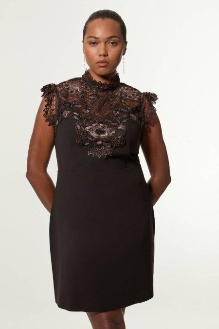 Women Plus Size Guipure Lace Woven Mini Dress Tailoring Karen Millen Chocolate