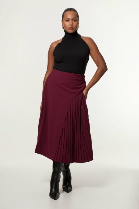 Women Plus Size Tailored Buckle Detail Pleated Midi Skirt Skirts Merlot Karen Millen