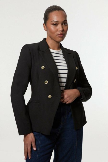 Women Plus Size Tailored Button Military Blazer Karen Millen Black Tailoring