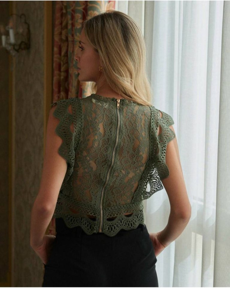 Women Polín Et Moi Tops Kaki Aroa Embroidered Top - Image 3