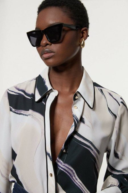 Women Printed Georgette Woven Long Sleeve Shirt Karen Millen Multi Tops