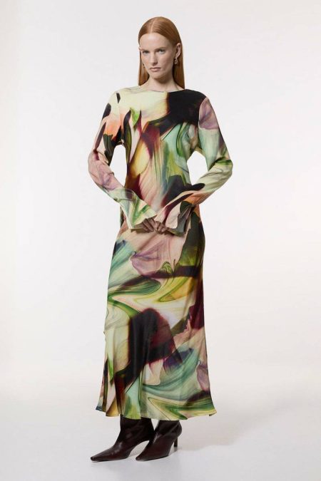 Women Printed Satin Woven Maxi Dress Maxi Dresses Multi Karen Millen
