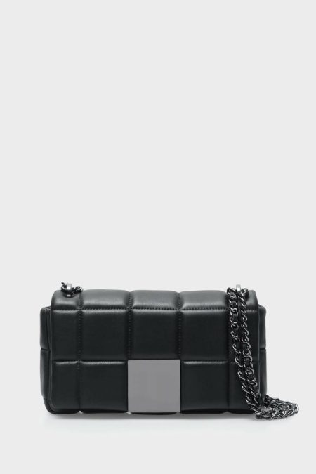 Women Purificacion Garci Black Shoulder Bags Homenaje Acolchado Cross Body Bag