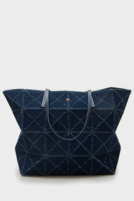 Women Purificacion Garci Denim Blue Origami Zipped Shoulder Bag Shoulder Bags