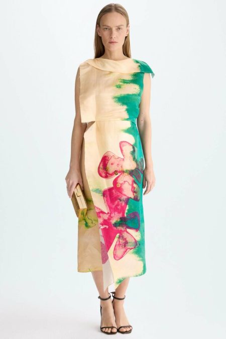 Women Purificacion Garci Dresses Beige/Multicolor Flowery Print Linen Silk Dress