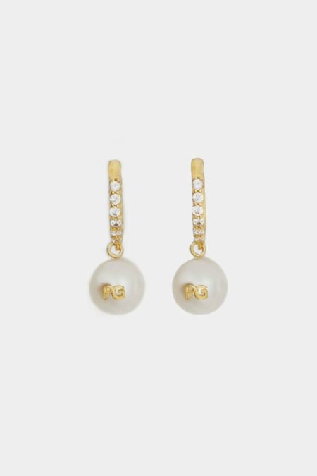 Women Purificacion Garci White Crystal Biwa Hoop Earrings