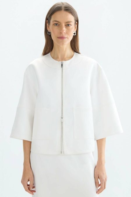Women Purificacion Garci White Double Satin Straight-Fit Short Jacket Evening