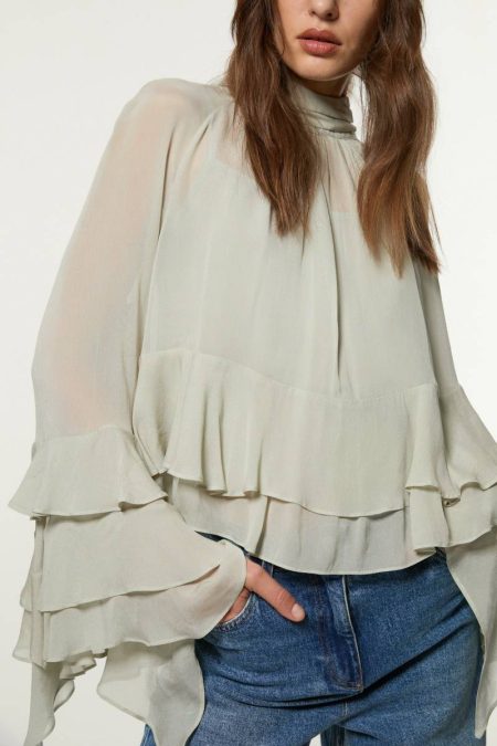Women Sage Tall Drama Kimono Viscose Georgette Woven Blouse Karen Millen Tops