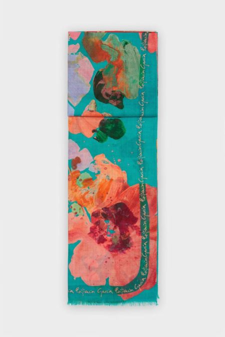 Women Scarves Purificacion Garci Gouache Wool Scarf Multicolour/Turquoise Blue