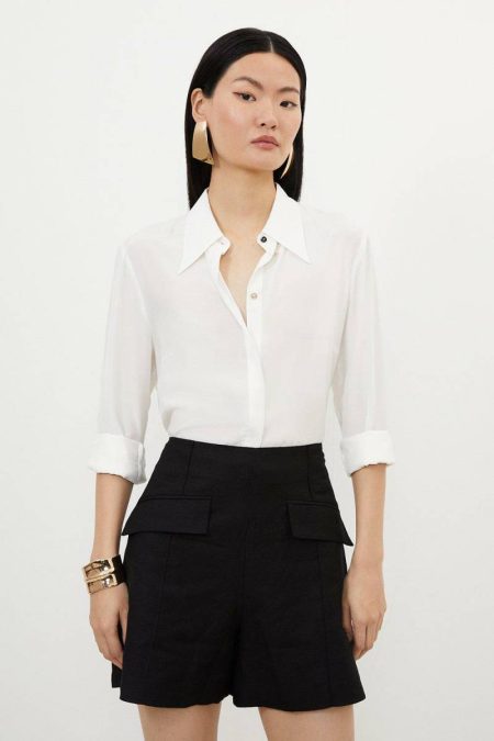 Women Shorts Karen Millen Viscose Linen City Woven Short White