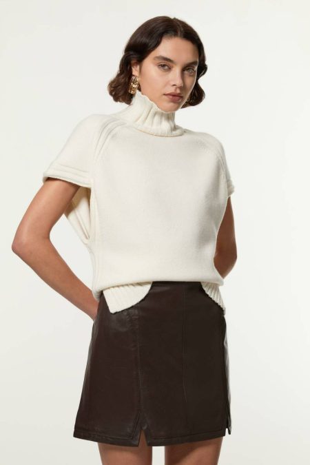 Women Skirts Leather Seam Detail Mini Skirt Karen Millen Chocolate