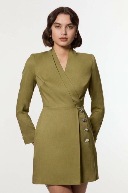 Women Soft Structured Tailored Wrap Blazer Dress Mini Dresses Karen Millen Moss