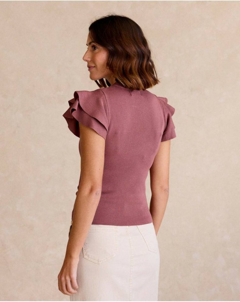 Women T-Shirts And Tops Top Ruffle Knitted Mauve Mallow Polín Et Moi - Image 4