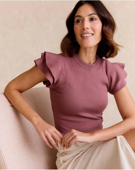 Women T-Shirts And Tops Top Ruffle Knitted Mauve Mallow Polín Et Moi