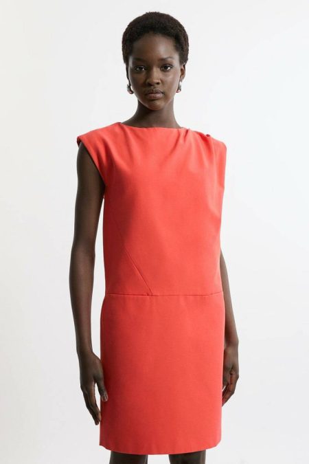 Women Tailored Pleat Neck Pocket Detail Midi Dress Tailoring Karen Millen Red