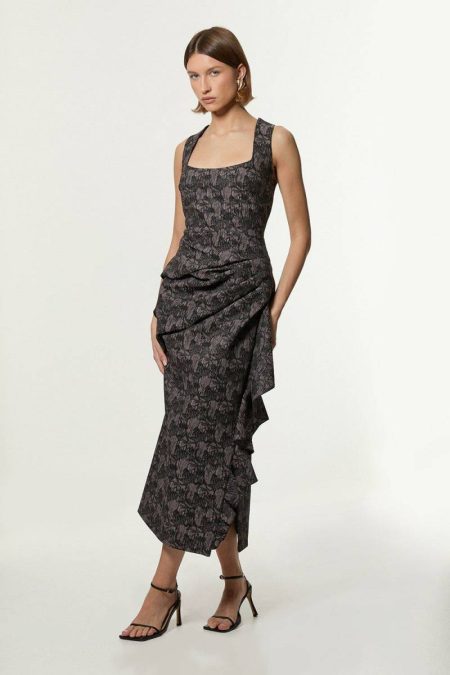 Women Tailoring Black Karen Millen Jacquard Ruffle Strappy Tailored Maxi Dress