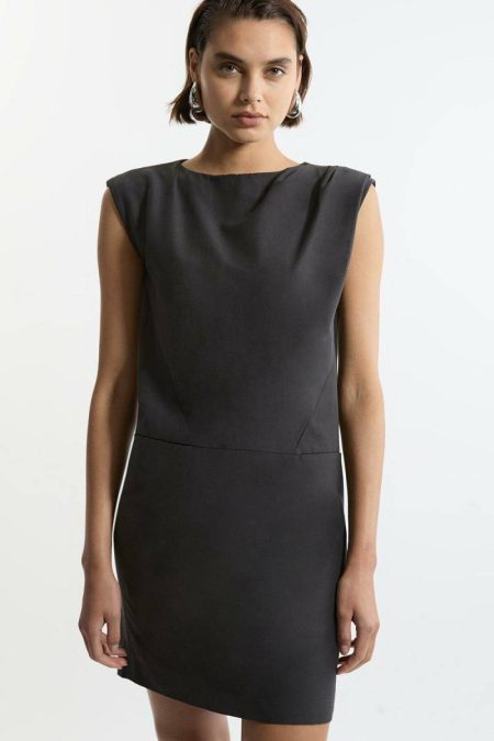 Women Tailoring Black Karen Millen Tailored Pleat Neck Pocket Detail Midi Dress