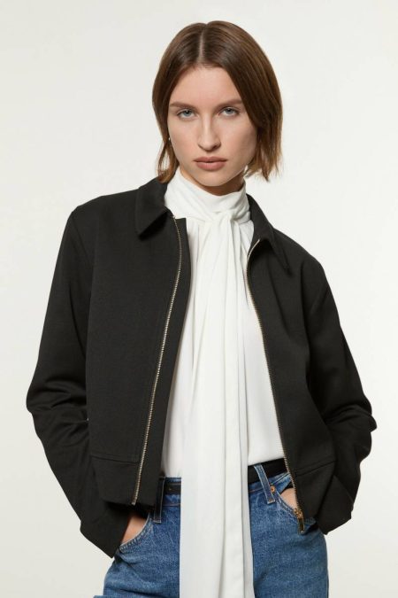Women Tailoring Black Tall Technical Crepe Tailored Metal Zip Detail Jacket Karen Millen