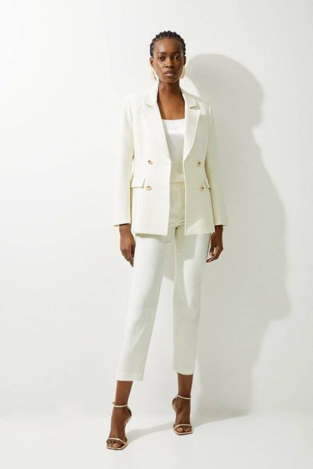 Women Tailoring Cream Petite Tailored Doubled Breasted Blazer Karen Millen