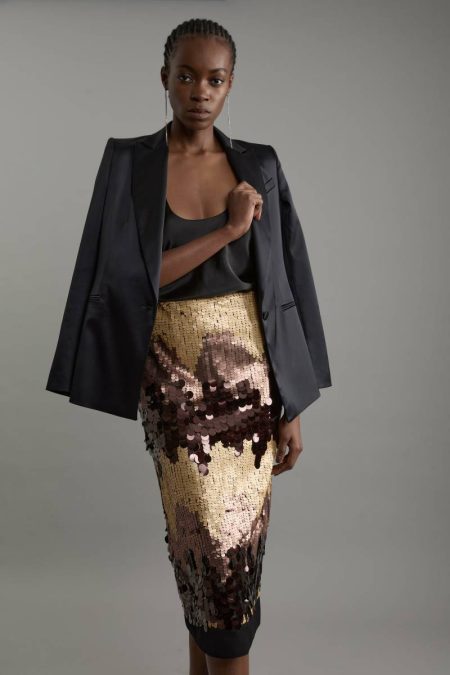 Women Tailoring Karen Millen Bronze Tall Sequin Georgette Panelled Woven Midi Skirt