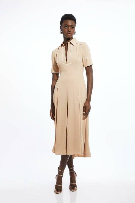 Women Tailoring Karen Millen Camel Soft Tailored Tipped Full Skirted Midi Dress