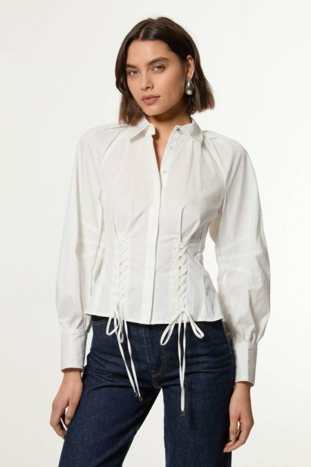Women Tailoring Karen Millen Lace Up Detail Balloon Sleeve Shirt White
