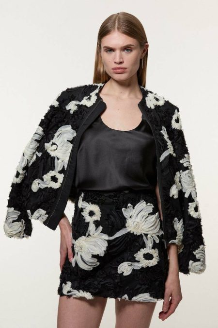 Women Tailoring Mono Crinkle Rosette Woven Mini Skirt Karen Millen